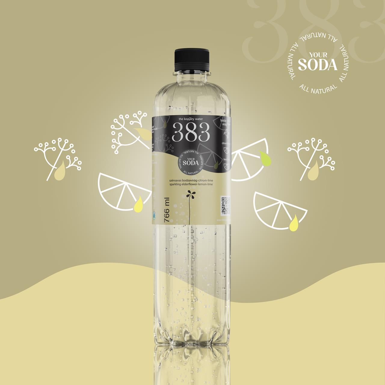 383 THE KOPJARY WATER bodzavirág-citrom-lime ízesített, szénsavas, 766 ml